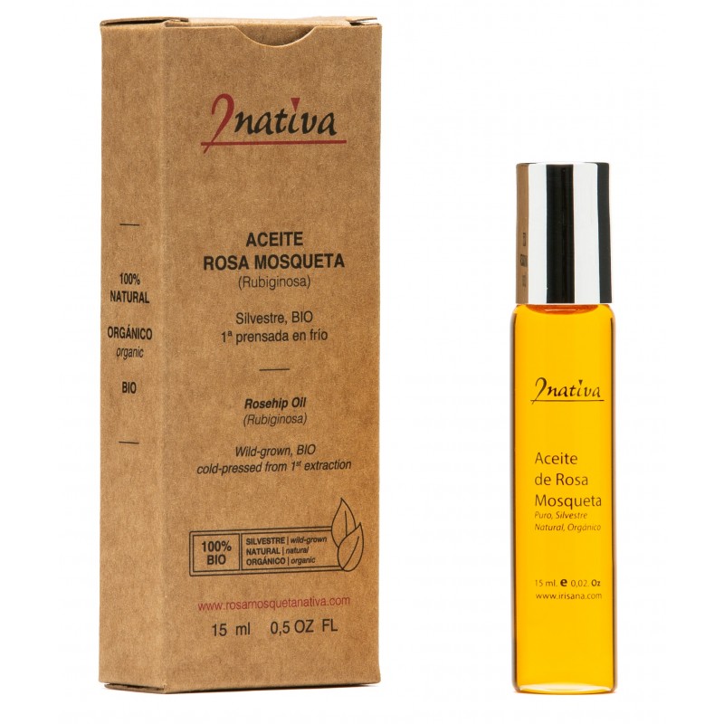 Aceite puro de Rosa Mosqueta, en roll-on de 15ml. Nativa Irisana.