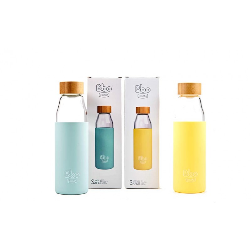 Bbo Irisana bottiglia in vetro borosilicato con tappo in bamboo. 500 ml.